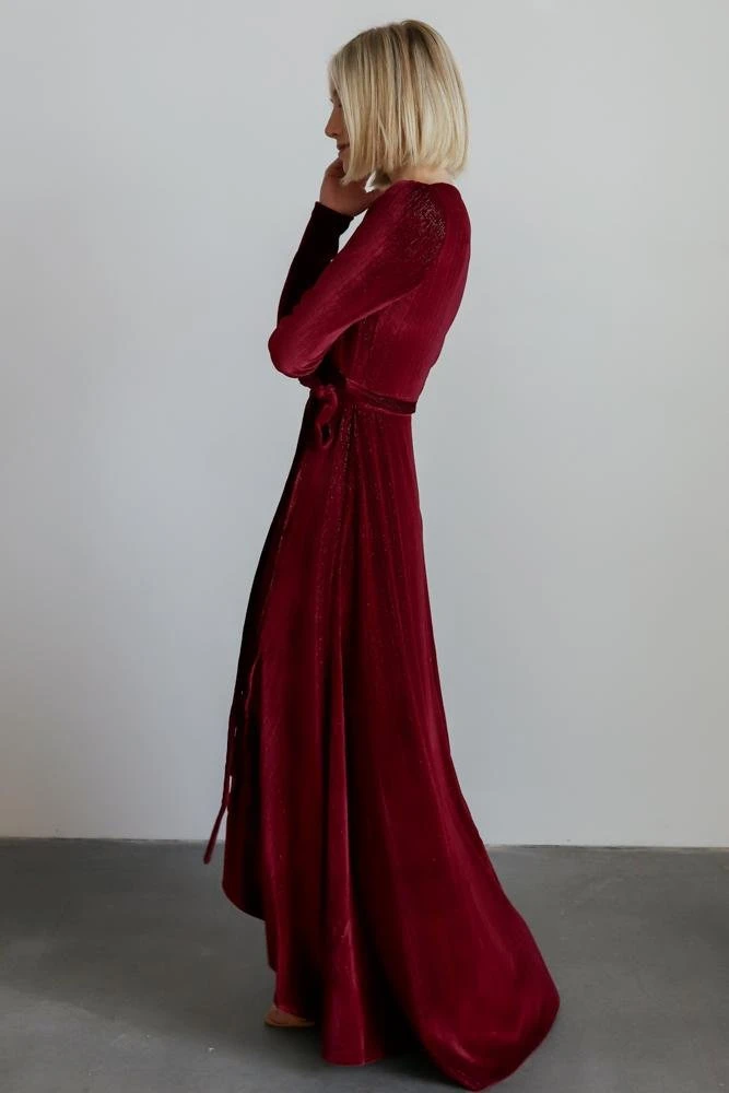 BB Custom Serena Shimmer Velvet Wrap Dress | Merlot 7 BB Custom Serena Shimmer Velvet Wrap Dress | Merlot