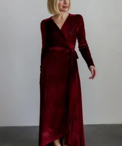 BB Custom Serena Shimmer Velvet Wrap Dress | Merlot 15 BB Custom Serena Shimmer Velvet Wrap Dress | Merlot