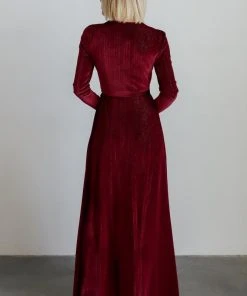 BB Custom Serena Shimmer Velvet Wrap Dress | Merlot
