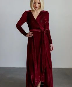 BB Custom Serena Shimmer Velvet Wrap Dress | Merlot 13 BB Custom Serena Shimmer Velvet Wrap Dress | Merlot