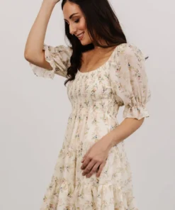 FT Shauna Smocked Short Dress | Ivory Floral