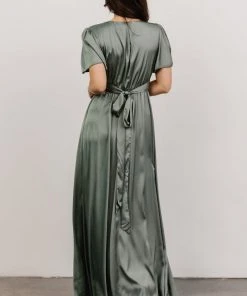RR Shiloh Satin Maxi Dress | Eucalyptus Dresses