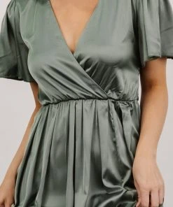 RR Shiloh Satin Maxi Dress | Eucalyptus Dresses