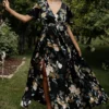 BB Custom Sicily Satin Maxi Dress | Black Floral Dresses