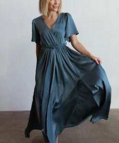 BB Custom Sicily Satin Maxi Dress | Blue