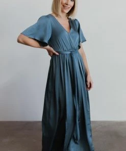 BB Custom Sicily Satin Maxi Dress | Blue