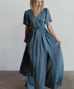 BB Custom Sicily Satin Maxi Dress | Blue