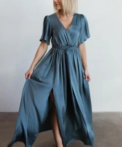 BB Custom Sicily Satin Maxi Dress | Blue