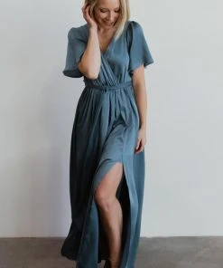 BB Custom Sicily Satin Maxi Dress | Blue