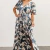 BB Custom Dresses Sicily Satin Maxi Dress | Blue Floral