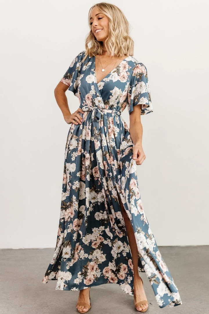 BB Custom Dresses Sicily Satin Maxi Dress | Blue Floral 1 BB Custom Dresses Sicily Satin Maxi Dress | Blue Floral