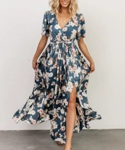 BB Custom Dresses Sicily Satin Maxi Dress | Blue Floral 11 BB Custom Dresses Sicily Satin Maxi Dress | Blue Floral