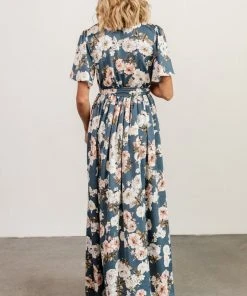 BB Custom Dresses Sicily Satin Maxi Dress | Blue Floral 8 BB Custom Dresses Sicily Satin Maxi Dress | Blue Floral