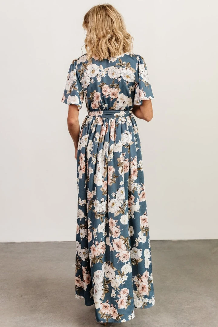 BB Custom Dresses Sicily Satin Maxi Dress | Blue Floral 3 BB Custom Dresses Sicily Satin Maxi Dress | Blue Floral