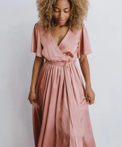 BB Custom Dresses Sicily Satin Maxi Dress | Blush