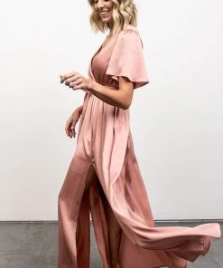BB Custom Dresses Sicily Satin Maxi Dress | Blush