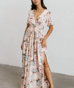 BB Custom Sicily Satin Maxi Dress | Blush Floral