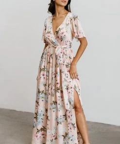 BB Custom Sicily Satin Maxi Dress | Blush Floral