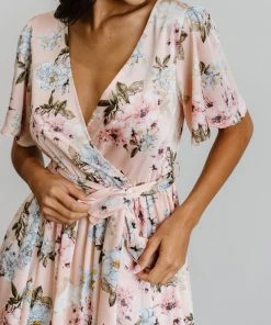 BB Custom Sicily Satin Maxi Dress | Blush Floral