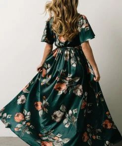 BB Custom Sicily Satin Maxi Dress | Deep Topaz Floral