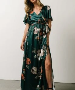 BB Custom Sicily Satin Maxi Dress | Deep Topaz Floral