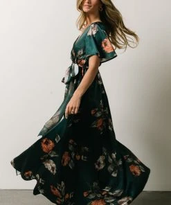 BB Custom Sicily Satin Maxi Dress | Deep Topaz Floral