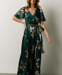 BB Custom Sicily Satin Maxi Dress | Deep Topaz Floral