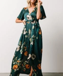 BB Custom Sicily Satin Maxi Dress | Deep Topaz Floral