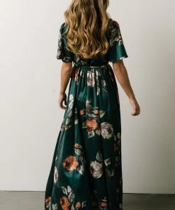 BB Custom Sicily Satin Maxi Dress | Deep Topaz Floral