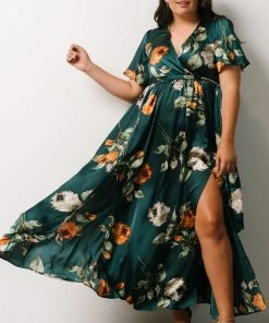 BB Custom Sicily Satin Maxi Dress | Deep Topaz Floral
