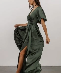 BB Custom Sicily Satin Maxi Dress | Dusty Green Dresses