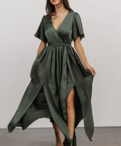 BB Custom Sicily Satin Maxi Dress | Dusty Green Dresses