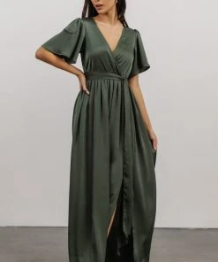 BB Custom Sicily Satin Maxi Dress | Dusty Green Dresses