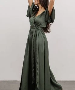 BB Custom Sicily Satin Maxi Dress | Dusty Green Dresses