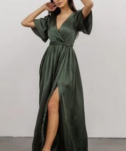 BB Custom Sicily Satin Maxi Dress | Dusty Green Dresses