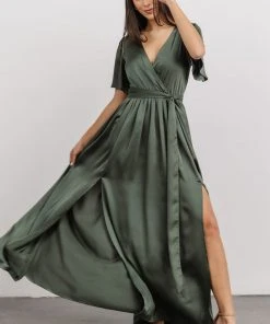 BB Custom Sicily Satin Maxi Dress | Dusty Green Dresses