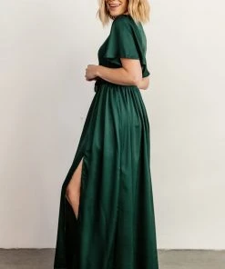 BB Custom Sicily Satin Maxi Dress | Emerald