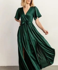 BB Custom Sicily Satin Maxi Dress | Emerald