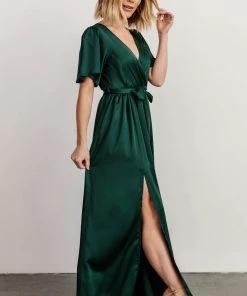 BB Custom Sicily Satin Maxi Dress | Emerald