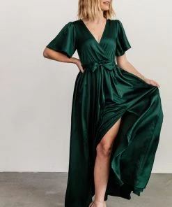 BB Custom Sicily Satin Maxi Dress | Emerald