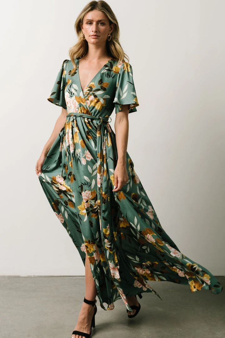 BB Custom Sicily Satin Maxi Dress | Eucalyptus Floral BB Custom Sicily Satin Maxi Dress | Eucalyptus Floral