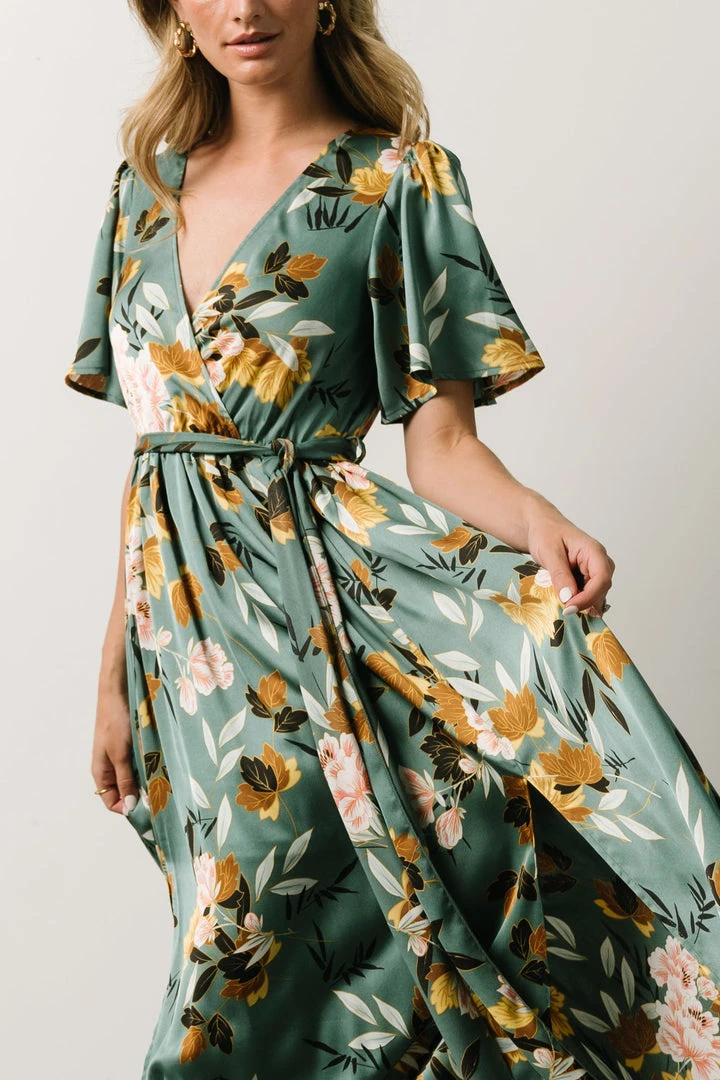 BB Custom Sicily Satin Maxi Dress | Eucalyptus Floral BB Custom Sicily Satin Maxi Dress | Eucalyptus Floral