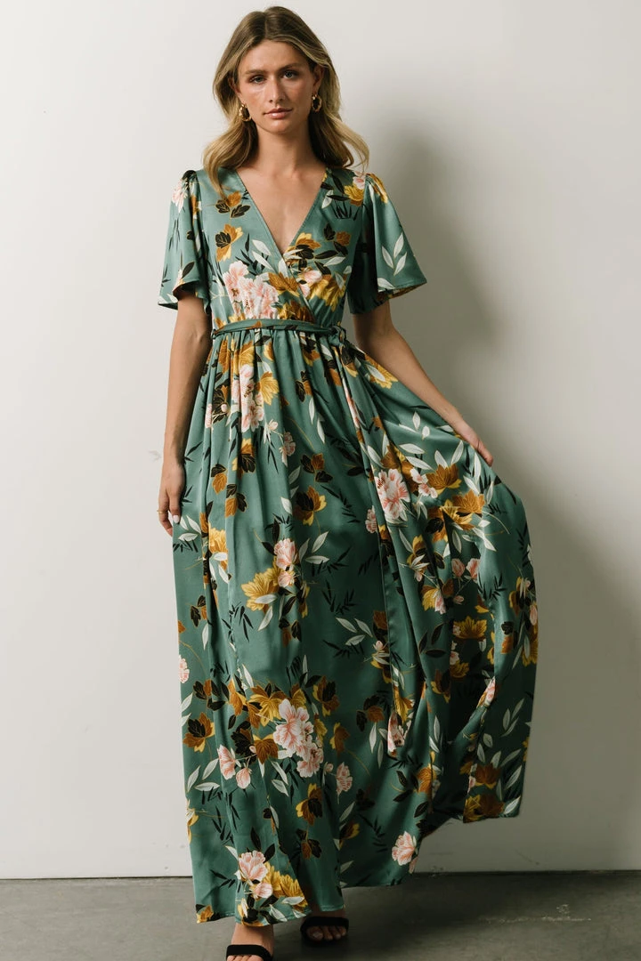 BB Custom Sicily Satin Maxi Dress | Eucalyptus Floral BB Custom Sicily Satin Maxi Dress | Eucalyptus Floral