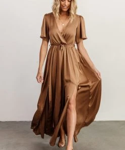 BB Custom Dresses Sicily Satin Maxi Dress | Mocha