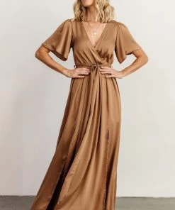 BB Custom Dresses Sicily Satin Maxi Dress | Mocha