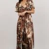 BB Custom Sicily Satin Maxi Dress | Mocha Floral Dresses