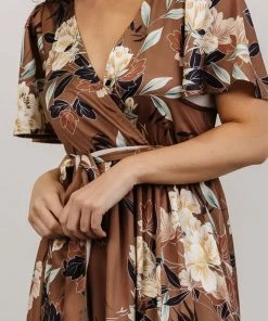 BB Custom Sicily Satin Maxi Dress | Mocha Floral Dresses