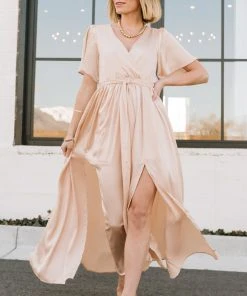 BB Custom Sicily Satin Maxi Dress | Natural