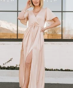 BB Custom Sicily Satin Maxi Dress | Natural