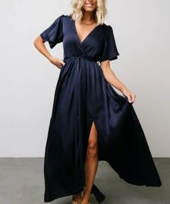 BB Custom Sicily Satin Maxi Dress | Navy